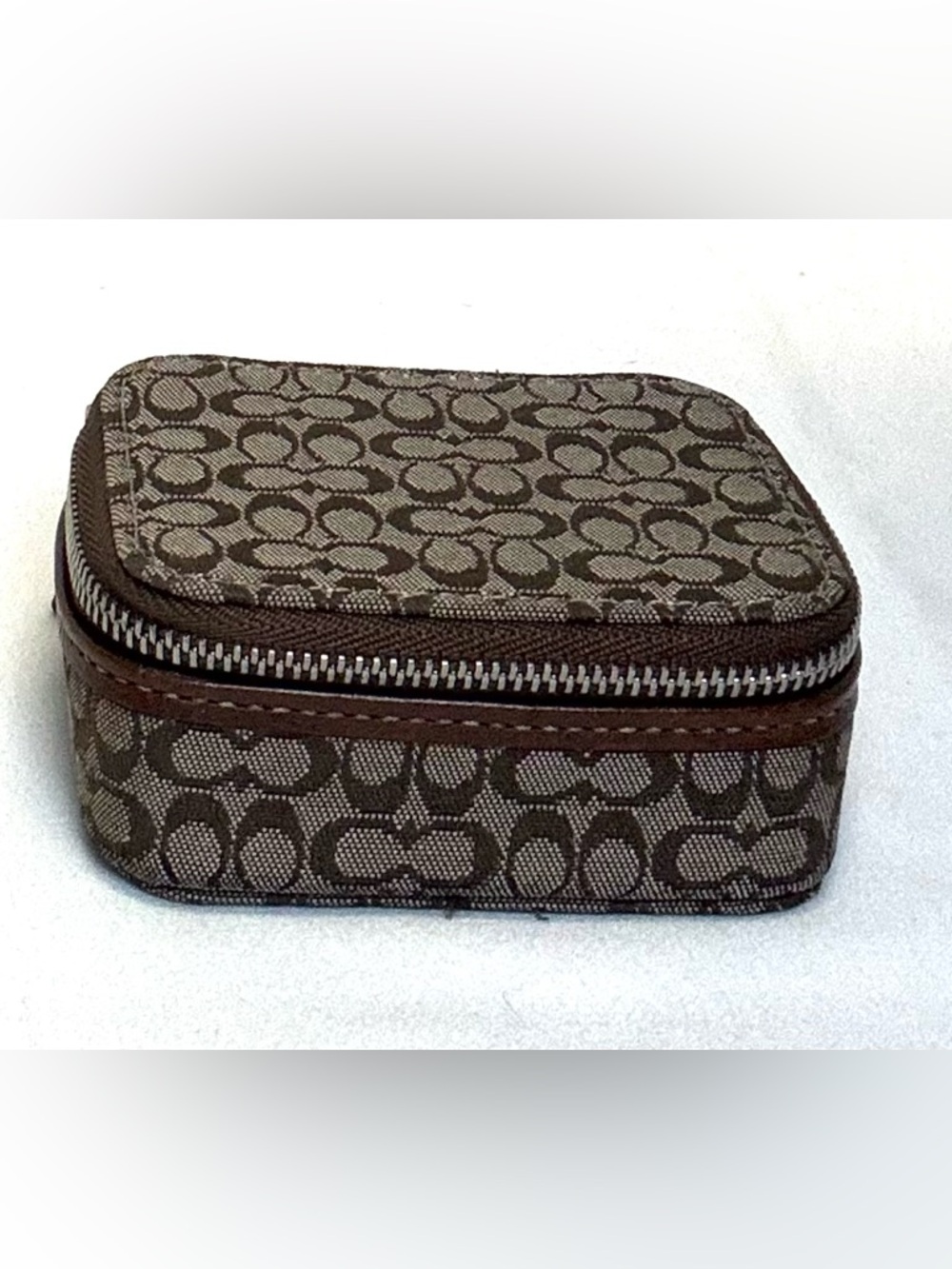COACH Brown Signature Monogram Travel Pill / Jewelry / Accessory Case. Authentic